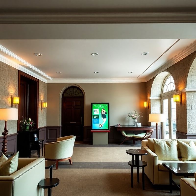 Boutique hotel lobby interior with cream furnishings