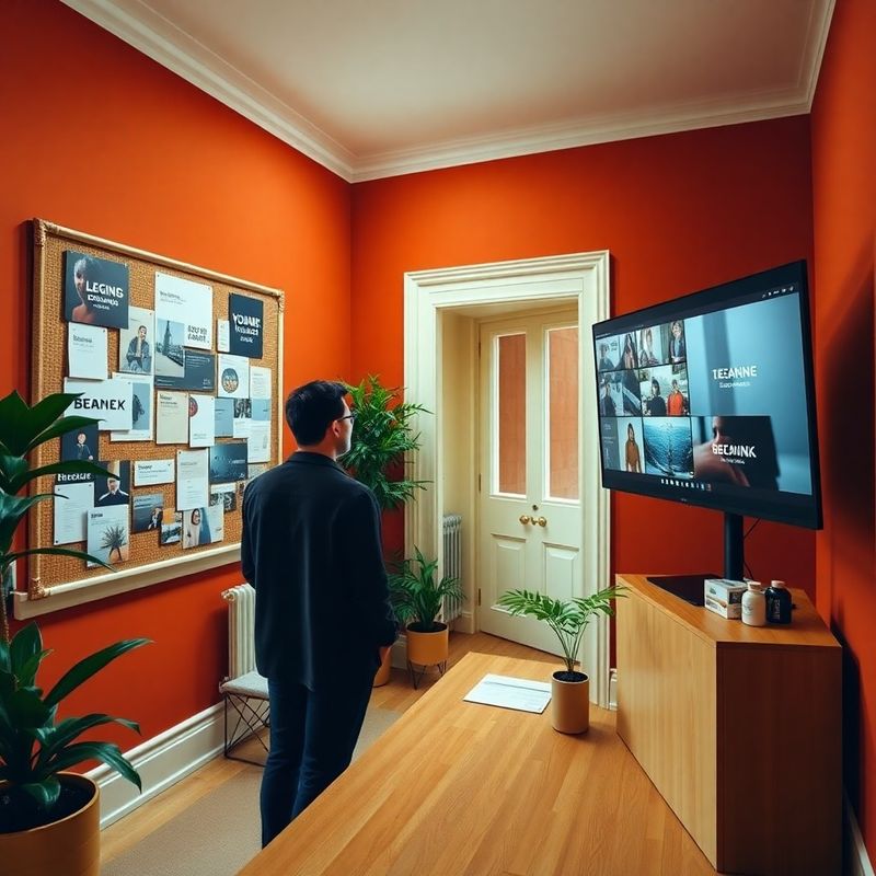 Interior of Ashford & Sons studio with terracotta walls and mood boards