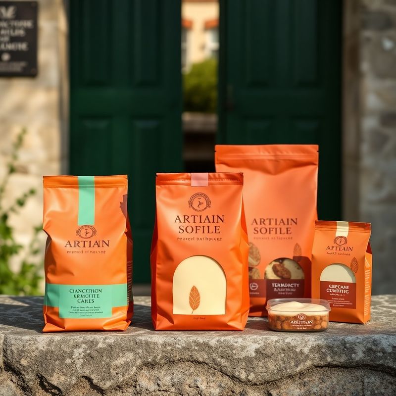Artisan food packaging in warm terracotta and cream tones