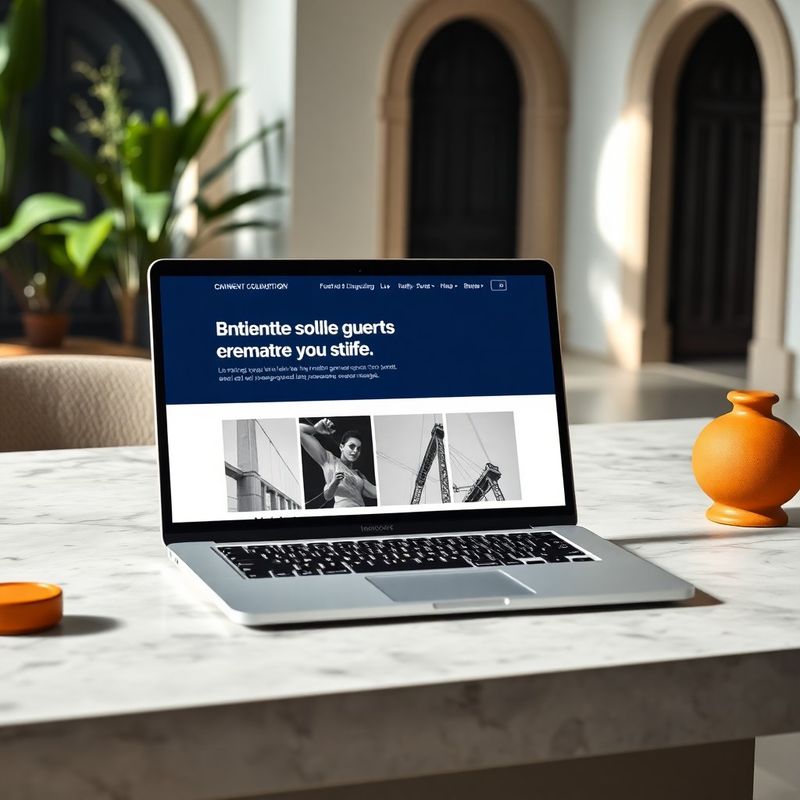 Engineering company website mockup on a MacBook with navy palette